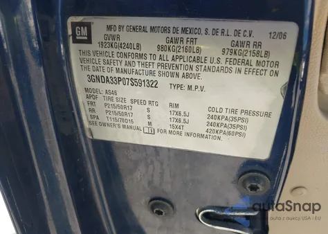 2007 Chevrolet Hhr Lt z USA, uszkodzony, nr VIN 3GNDA33P07S591322